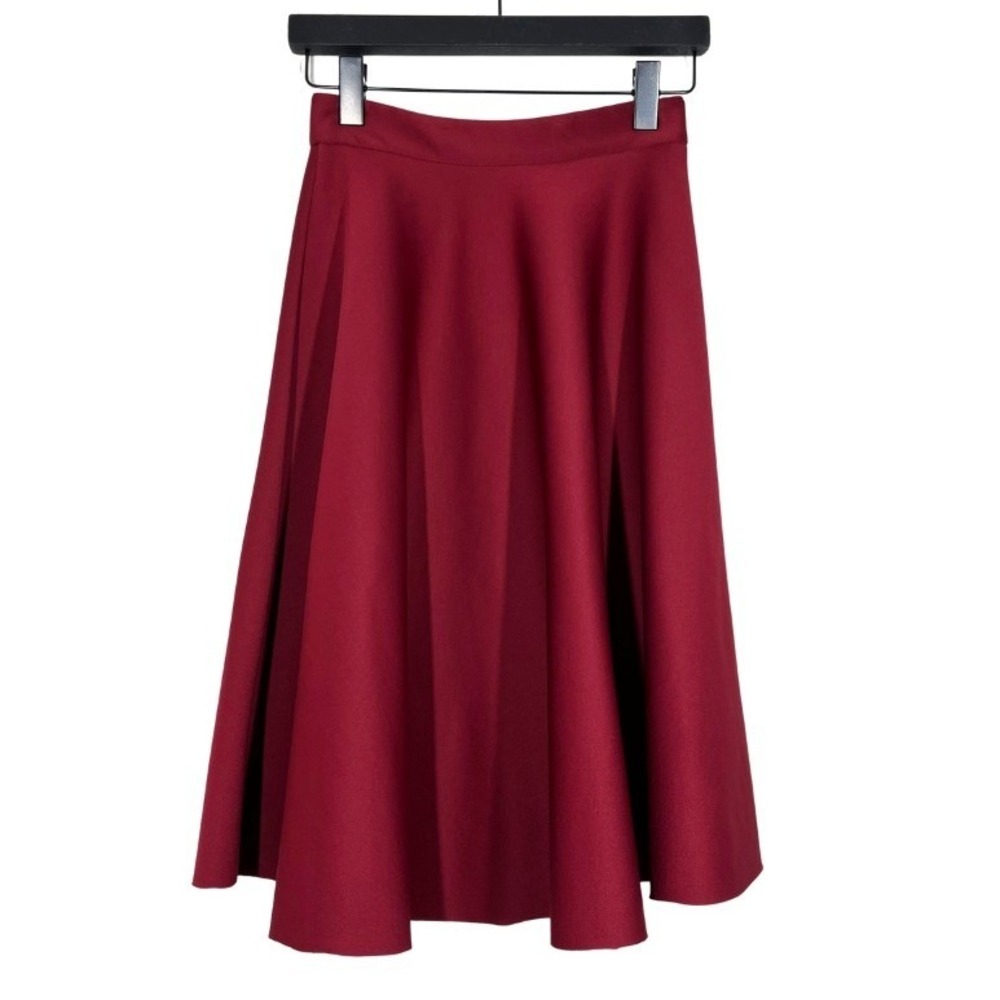 ASOS Burgundy High Waisted Skater Skirt Flared Scuba Knee Length Size 0 US